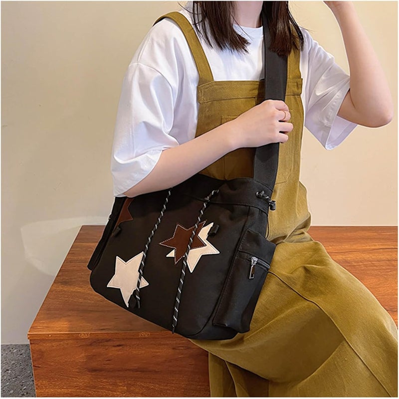KANGDAWEI Y2K Star Canvas Messenger Bag, Cute Tote Bags Aesthetic, Small Shoulder Travel Crossbody Bags For Women - Image 4